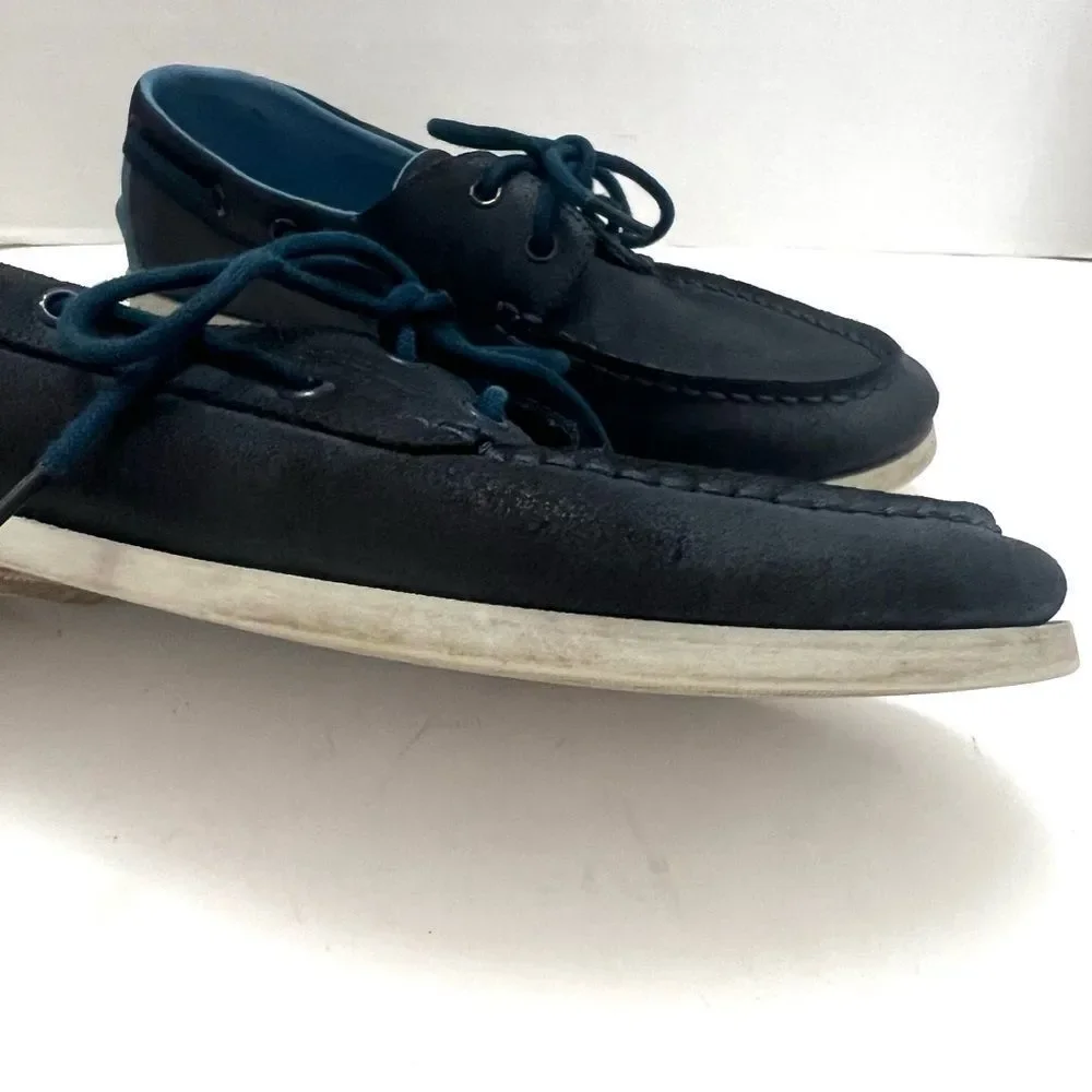 Lacoste Navire Leather Boat Shoes Men Sz 9.5 Blue Preppy Designer Casual Coastal